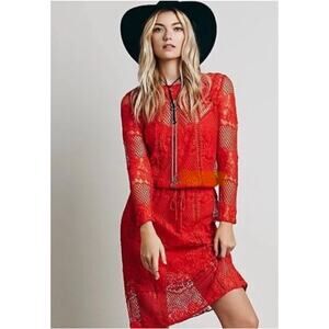 Free People Luna Lace Dress in pimento / orange, size M